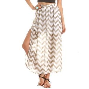 Chevron Zig Zag Print Chiffon Side Slit High Waist
